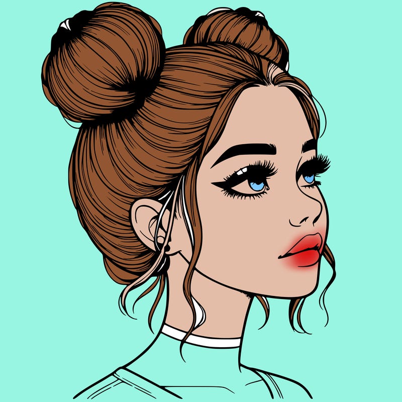 realistic girl with buns on the top of her head
