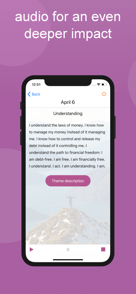 Master-mE - Interfaz de la aplicación Master-mE con una activación de audio para la libertad financiera