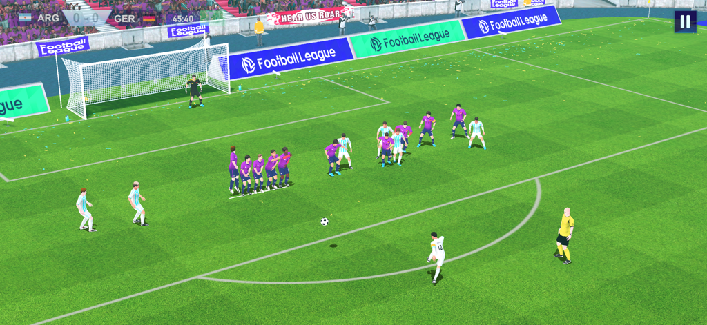 Football League™ 2025 - Gameplay screenshot of a free kick during a match between Argentina and Germany in Football League 2025