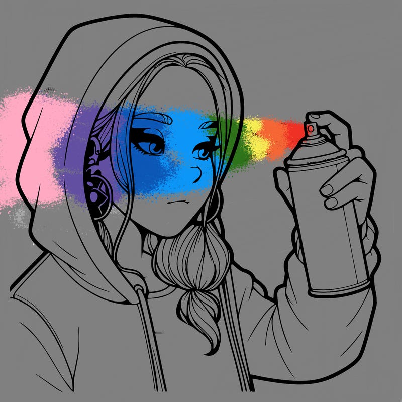 a realistic girl, spray painting