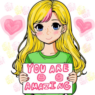 realistic girl holding a sign