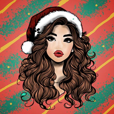 realistic christmas girl with wavy hair and lips