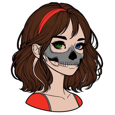 realistic girl with skull