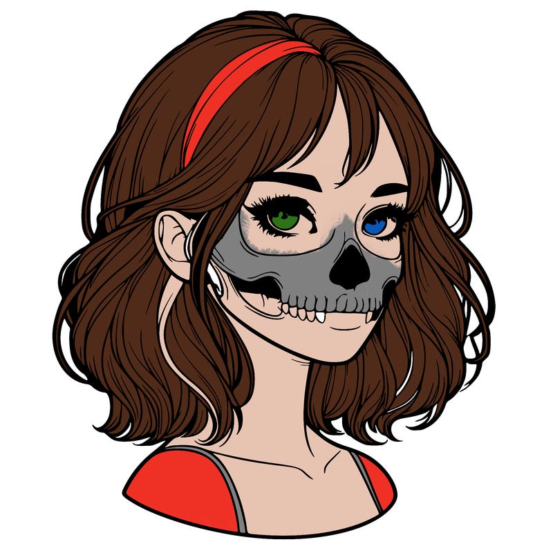 realistic girl with skull