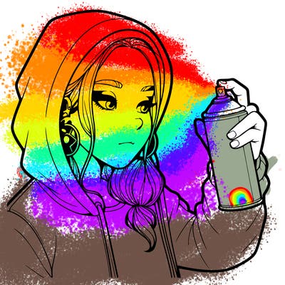 a realistic girl, spray painting