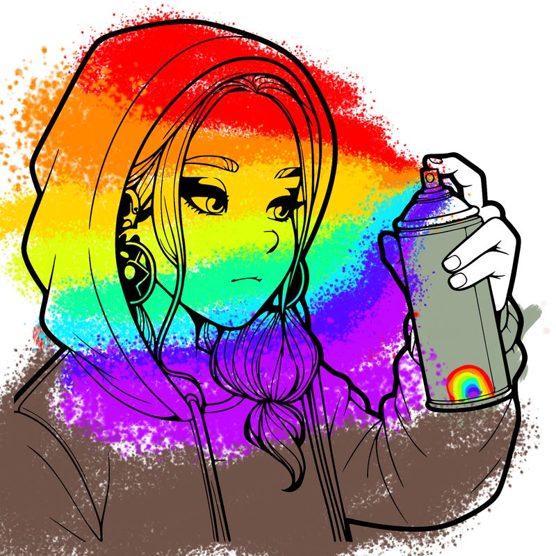 a realistic girl, spray painting