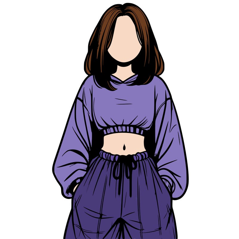 realistic girl faceless with baggy pants and a crop top