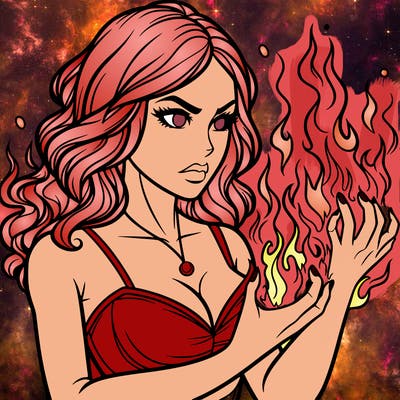 a realistic woman having the power of fire