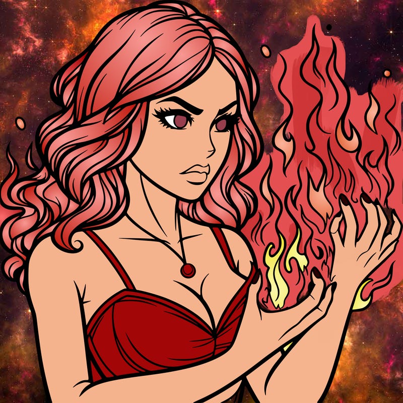 a realistic woman having the power of fire