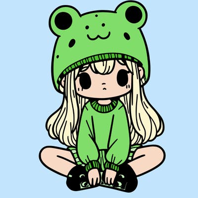 a girl wearing a frog hat and some frog socks