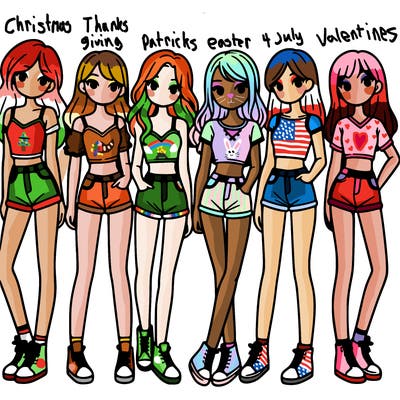 a group of girls wearing crop tops and shorts