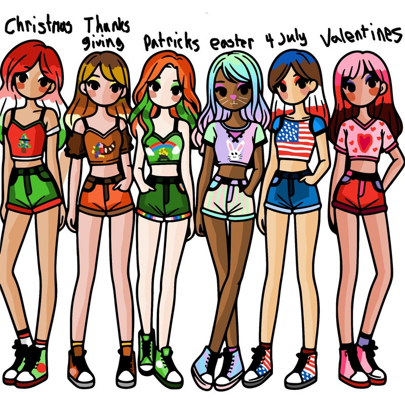 a group of girls wearing crop tops and shorts
