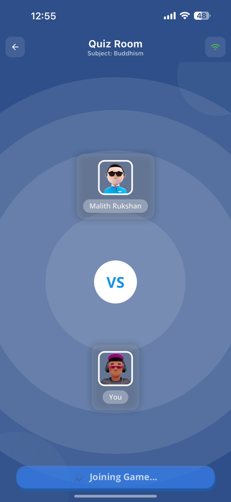 QuizUp - Sri Lanka - Multiplayer quiz room interface for a versus battle between two players