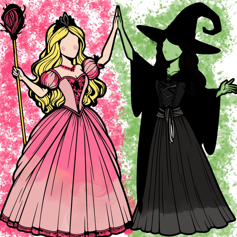 detailed realistic split of a princess and a witch