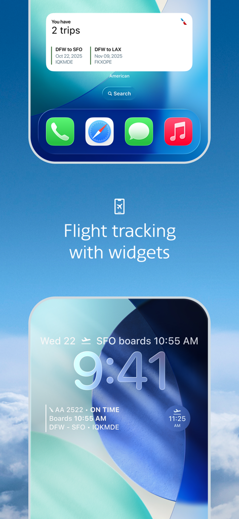 American Airlines app widgets for real-time flight tracking on iPhone lock and home screens