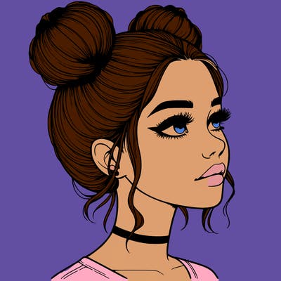 realistic girl with buns on the top of her head