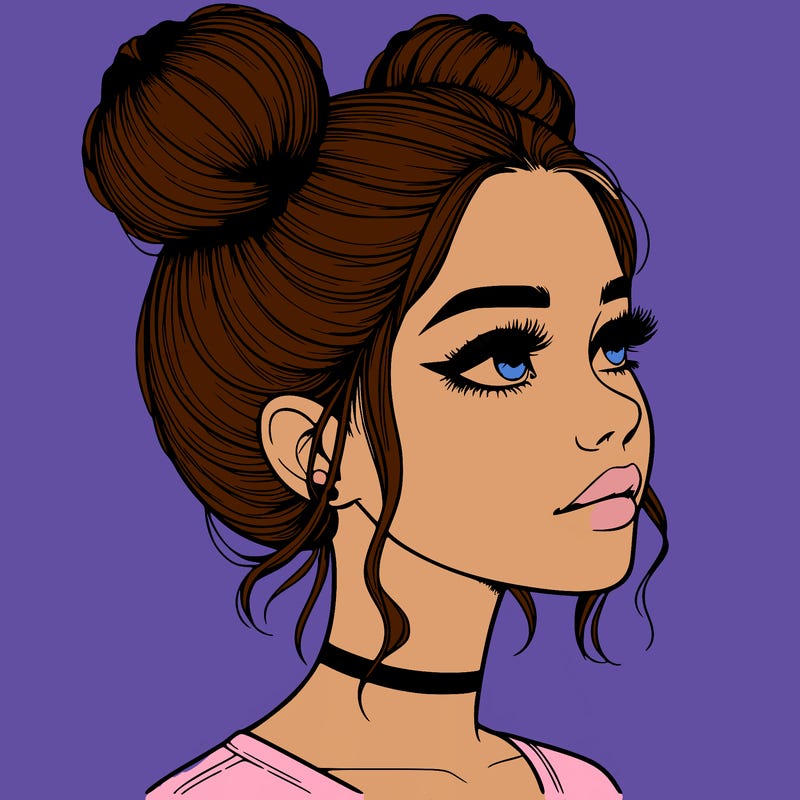realistic girl with buns on the top of her head