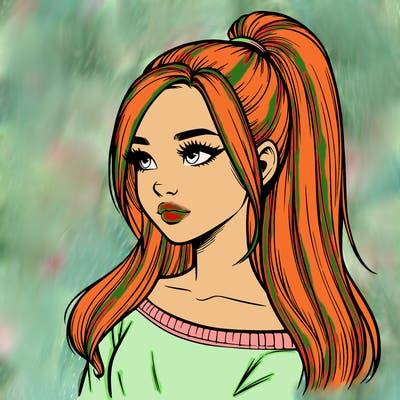 realistic girl with a high ponytail