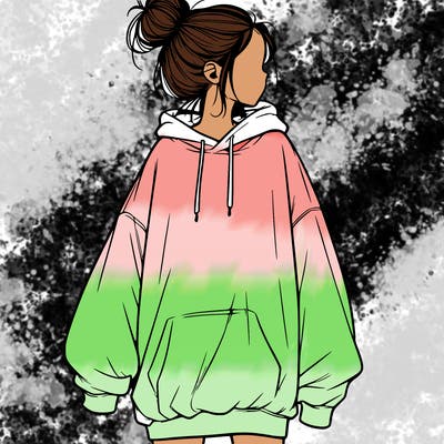 realistic girl with a oversized sweatshirt on and a bun