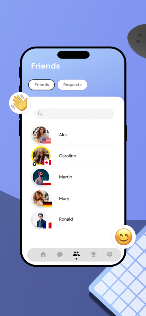 Warships Online - Mobile app interface showing the friends list and social features of Warships Online