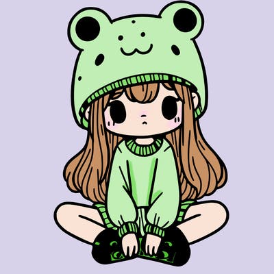 a girl wearing a frog hat and some frog socks
