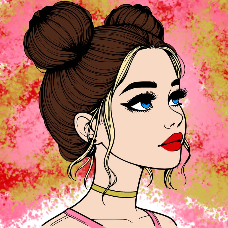 realistic girl with buns on the top of her head