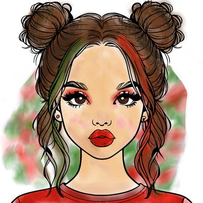 realistic girl with two buns in hair and lips