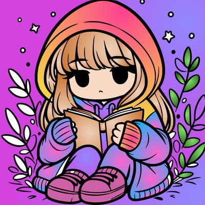 girl in oversized hoodie reading a book