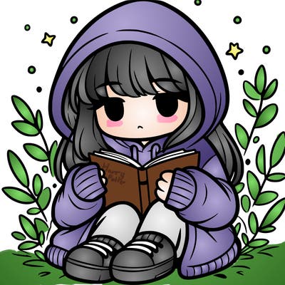 girl in oversized hoodie reading a book