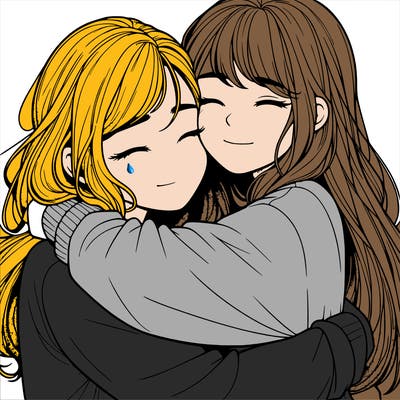 realistic two girls hugging