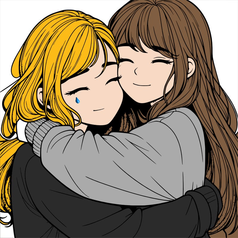 realistic two girls hugging