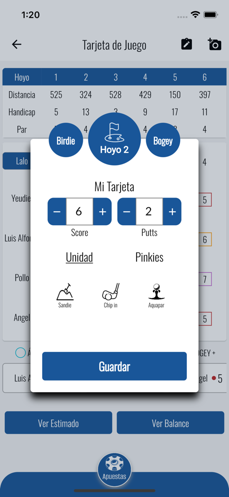 Plack - Plack golf app interface for entering scores and putts on a digital scorecard for a specific hole