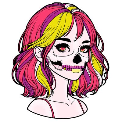 realistic girl with skull