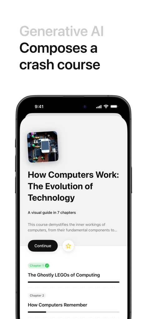 Grasp - AI Crash Courses - Mobile app interface of Grasp showing an AI-composed crash course on how computers work.