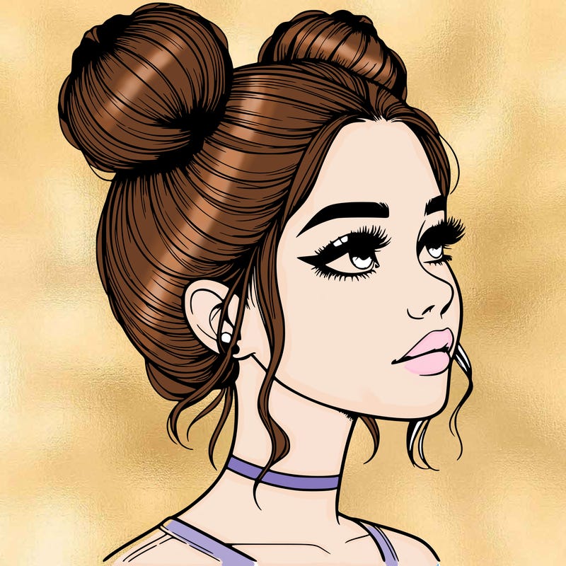 realistic girl with buns on the top of her head