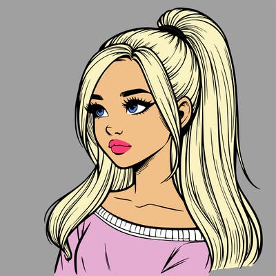 realistic girl with a high ponytail