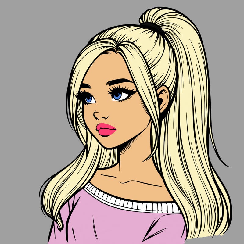 realistic girl with a high ponytail