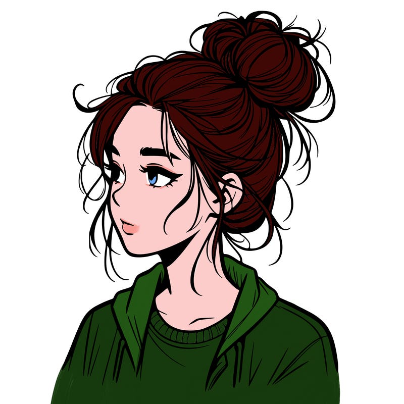 realistic teenage girl with a messy bun