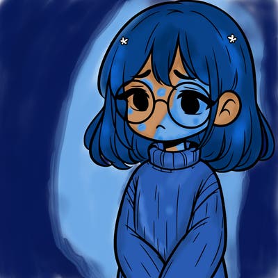 sad girl with glasses in a sweater