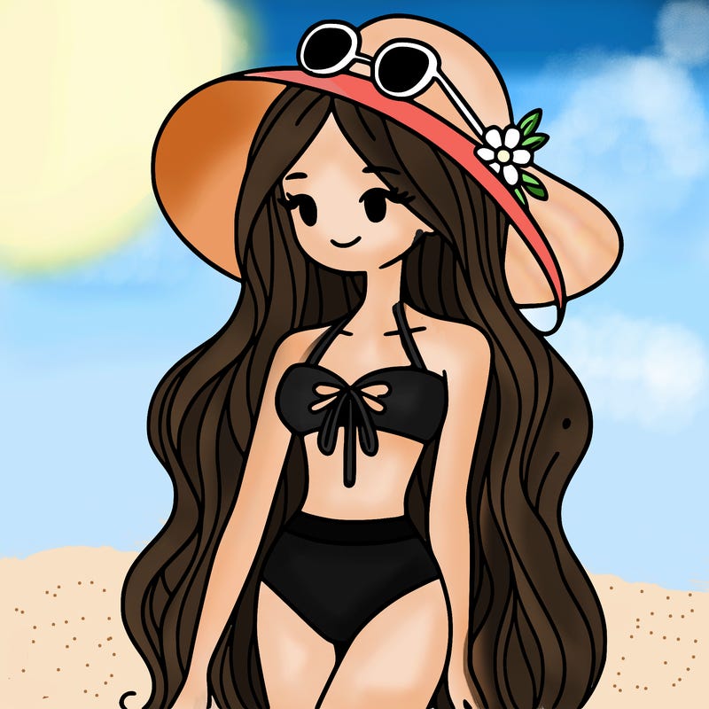 a girl in a bikini with long hair