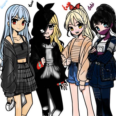 teen manga girls group of 4