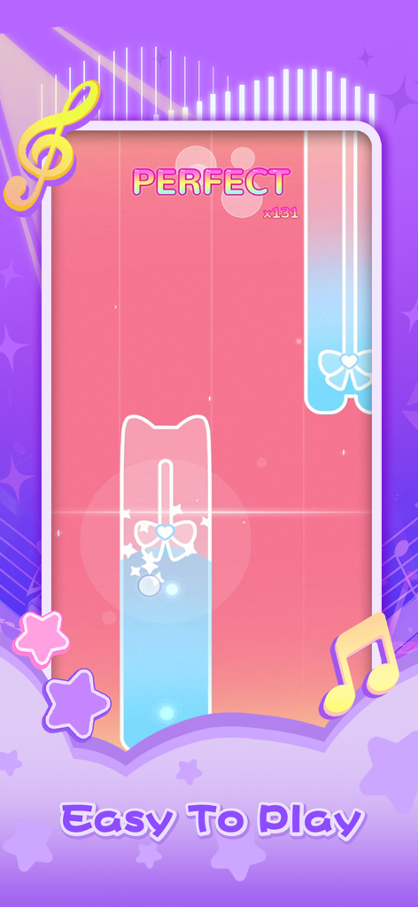 Dream Notes - Cute Music Game - Gameplay screen of Dream Notes music game featuring cute piano tiles and pastel colors