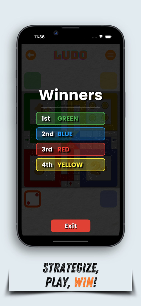 Ludo Game Pro - Pantalla de clasificación de ganadores en la aplicación móvil Ludo Game Pro
