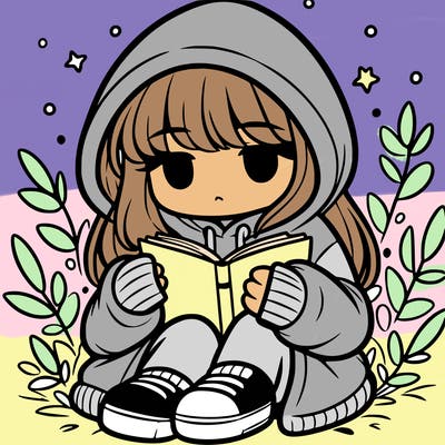 girl in oversized hoodie reading a book