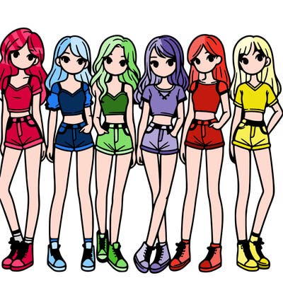 a group of girls wearing crop tops and shorts
