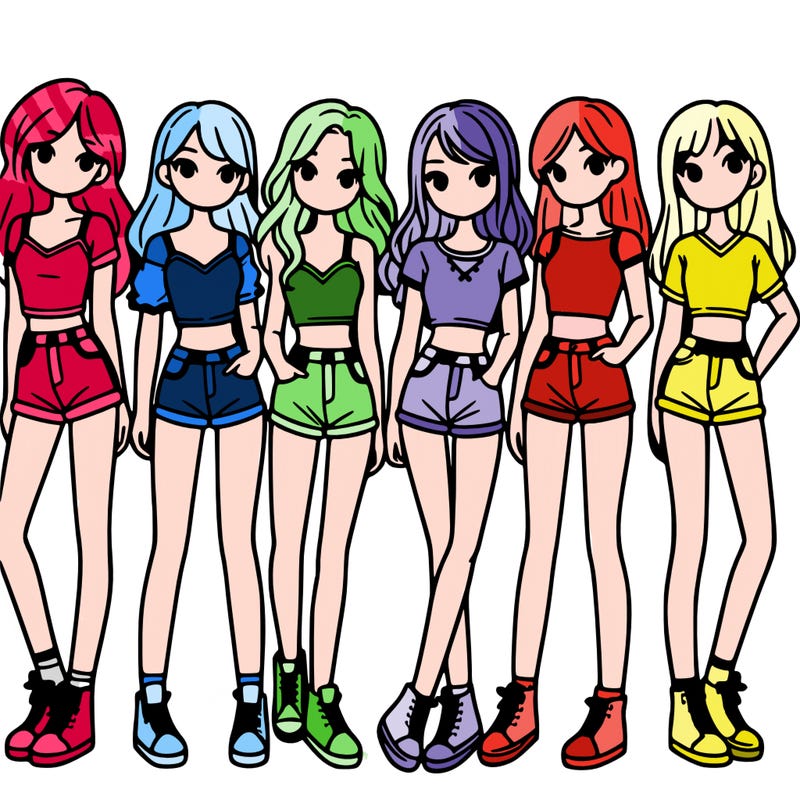 a group of girls wearing crop tops and shorts