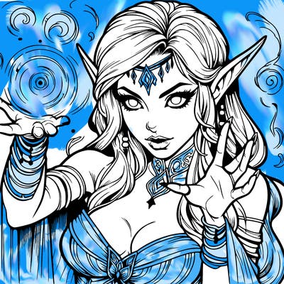 realistic scary beautiful elf sorceress casting spell