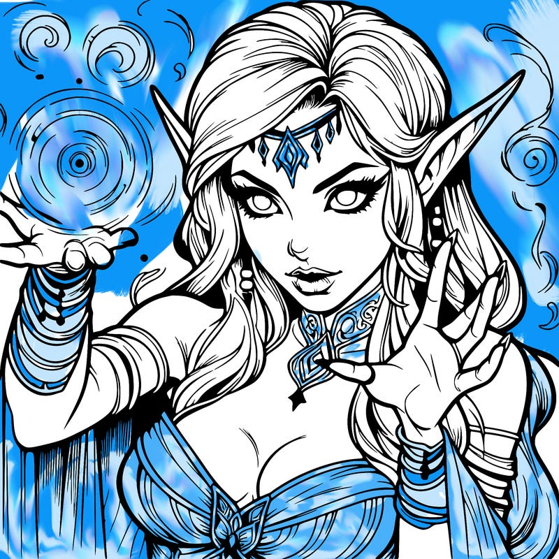 realistic scary beautiful elf sorceress casting spell