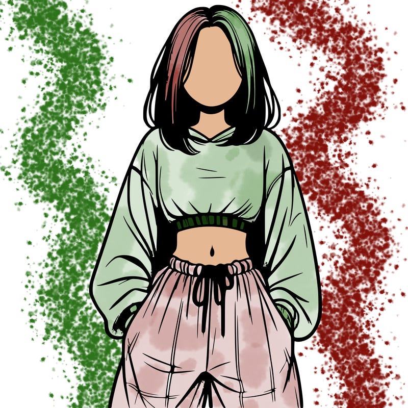 realistic girl faceless with baggy pants and a crop top