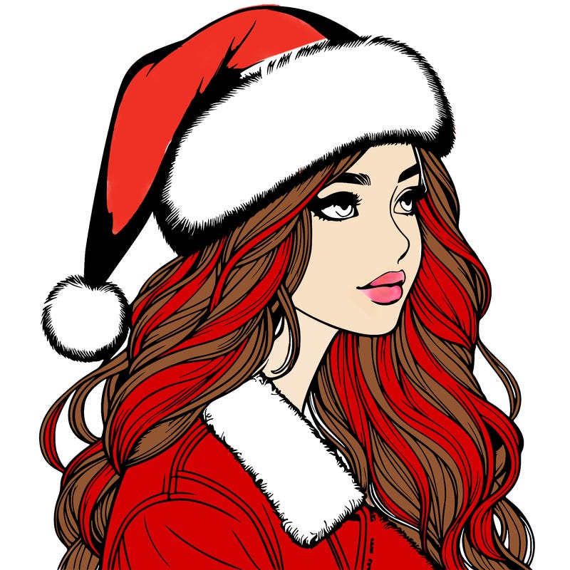 realistic girl in santa hat